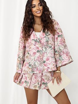 Skorts Italy Moda  Elegant skirt shorts with a subtle, floral print, perfect for work outfits and formal occasions. Combining the feminine look of a skirt with