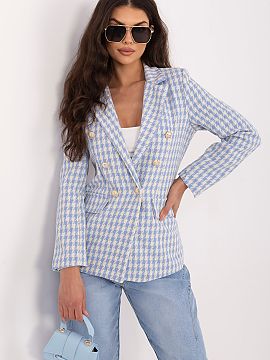 Blazer Italy Moda  Navy blazer in a classic, timeless style that will complement both elegant and casual outfits perfectly. The houndstooth pattern gives it a 