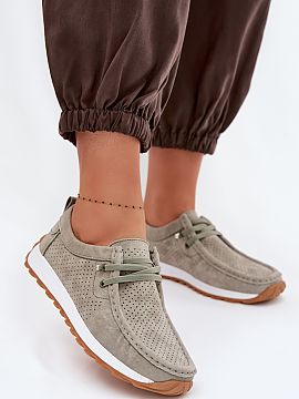 Shoes Step in style  Women\'s loafers made of natural suede are a comfortable and stylish proposition for everyday wear. The upper with subtle perforations gives