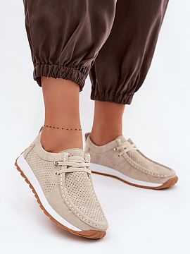 Shoes Step in style  Women\'s shoes made of natural suede are a comfortable and stylish proposition for everyday wear. The upper with subtle perforations gives t