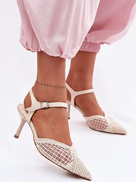 Heeled sandals Step in style  Women\'s sandals made of fancy braiding with a mesh lining are the perfect choice for warm, summer days. The model set on a slim stiletto be