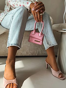 Heeled sandals Step in style  Stylish women\'s suede flip-flops are an elegant proposition for special occasions and evening outings. The slim heel subtly emphasizes the 