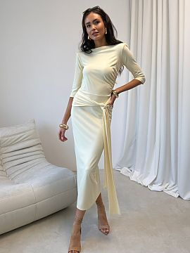 day dress Roco Fashion  The elegant dress with a fitted silhouette beautifully accentuates the figure, and the decorative tie at the waist emphasizes feminine shape