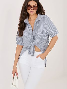 Short sleeve shirt Rue Paris  Women\'s striped shirt is a stylish proposal combining casual comfort with elegant accents. It will work great both for everyday wear, for w
