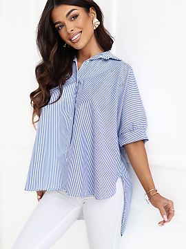 Short sleeve shirt Rue Paris  Women\'s striped shirt is a stylish proposal combining casual looseness with elegant accents. It will work great both for everyday wear, for