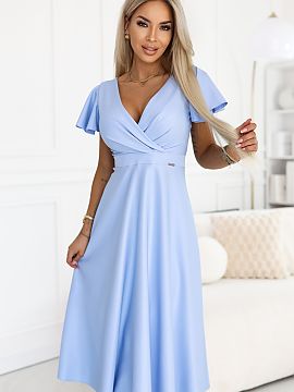 Formal dress Numoco  This blue midi dress by Numoco delights with lightness, feminine silhouette, and elegant finish with a delicate sheen that beautifully refle