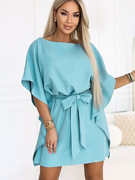 day dress Numoco  The delicate, pastel turquoise immediately refreshes the styling and beautifully emphasizes the tan. The butterfly-type cut gently flows aro