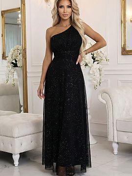 Long gown Numoco  There are dresses that do not need additional accessories to make an impression. This black maxi with subtle sparkles looks like the night s