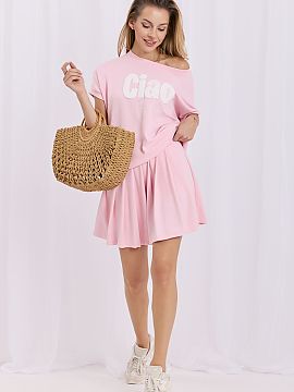 Set Relevance  Stylish women\'s set consisting of a blouse and a skirt with shorts sewn in is an ideal proposal for everyday wear, combining comfort and tr