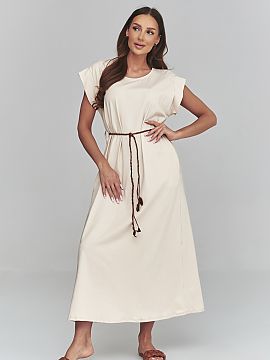 Daydress Makadamia  The universal women\'s midi dress with a loose cut is a perfect choice for women who value comfort and minimalist style. The light, pleasant
