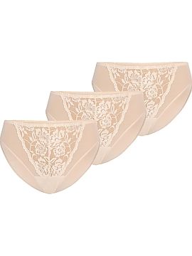 Set Teyli  Tri-pack of women\'s classic panties in beige color. The panties in the set are made of transparent mesh, which looks impressive on the butt
