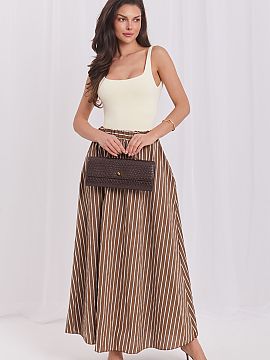 Skirt Italy Moda  An elegant high-waisted midi skirt is a perfect choice for both everyday wear and work. Made from soft cotton with a touch of elastane, this
