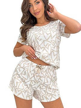 Pyjama Donna  Cotton women\'s pajamas Adore two-piece with hearts is a charming and comfortable set created for women who appreciate natural fabrics and a