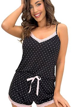 Pyjama Donna  Women\'s polka dot pajamas Pati is a light and girly set that delights with its subtle style and comfort. The delicate pattern of small dots
