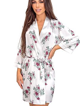 Bathrobe Donna  Satin women\'s dressing gown Julia in delicate flowers is an elegant and feminine proposal that combines a subtle look with high wearing com
