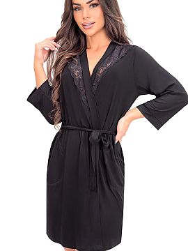 Short bathrobe Donna  The black Sonia women\'s bathrobe is a proposal created for women who want to combine everyday comfort with timeless elegance. The basic col
