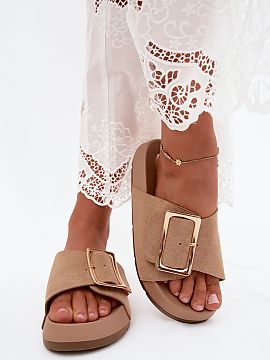 Platform sandals Step in style  Women\'s sandals made of suede imitation. Set on a platform that visually elongates the silhouette. The gold buckle is an elegant accent tha