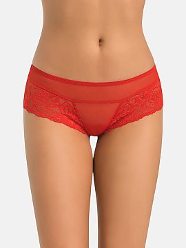 Brazilian style panties Teyli  Sexy Brazilian Betti in red color. Panties made of high-quality patterned lace combined with delicate and pleasant to the touch mesh that is