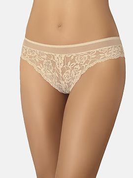 Brazilian style panties Teyli  Women\'s lace panties in a flesh color, brazilian style. They are made of lace with an elegant rose motif. The striking lace is combined wit