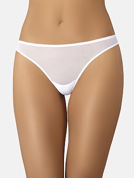 Brazilian style panties Teyli  Brazilian panties in white color. Made of transparent and extremely feminine mesh, which is located in the front of the panties. It is conne