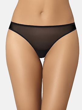 Brazilian style panties Teyli  Brazilian women\'s panties in black made of high-quality translucent, feminine and sexy lace, which decorates the front of the panties. The 