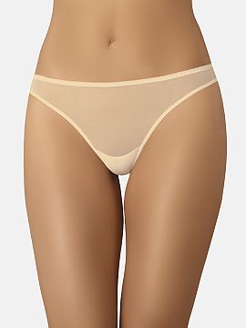 Brazilian style panties Teyli  Brazilian women\'s panties in beige. They are made of thin mesh - extremely feminine and sexy, which is located at the front of the panties.