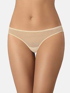 Brazilian style panties Teyli  Brazilian lace panties in beige color. The back is entirely made of pleasant to the touch lace with large floral motifs. In turn, the front 