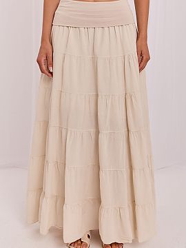 Long skirt Italy Moda  Layered maxi skirt in boho style is a light and feminine option for everyday and less formal occasions. Made of smooth, breathable cotton, i
