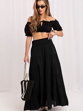 Long skirt Italy Moda  Layered maxi skirt in boho style is a light and feminine option for everyday and less formal occasions. Made of smooth, breathable cotton, i