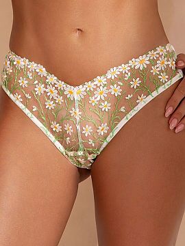 Brazilian style panties Kinga  Brazilian figs Summer Muse B-1258/2 captivate with delicate chamomile embroidery and a light, feminine form. The transparent mesh adorned wi