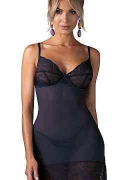 Sexy set Obsessive  Nightly Blue nightgown and thong is a proposition for women who appreciate elegance in a subtle, sensual style. Transparent, soft mesh gentl