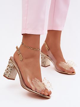 Heel sandals Step in style  Sandals on a post with crystals and a mesh bow are a unique proposal for women looking for eye-catching footwear for special occasions. The 