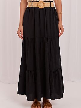 Long skirt Italy Moda  The Tiered flowy skirt is the perfect choice for lovers of boho style and comfortable, feminine outfits. The maxi length and smooth cut make
