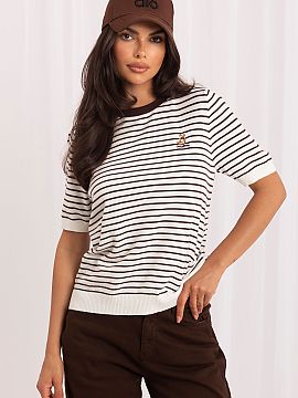 Short sleeve sweater Italy Moda  Stylish women\'s sweater of standard length is a perfect choice for women who appreciate comfort and a timeless look. The classic striped pa