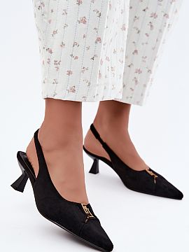 Block heel pumps Step in style  Women\'s pumps made of eco-suede with an open heel are an elegant model that beautifully emphasizes feminine style. The suede finish gives t