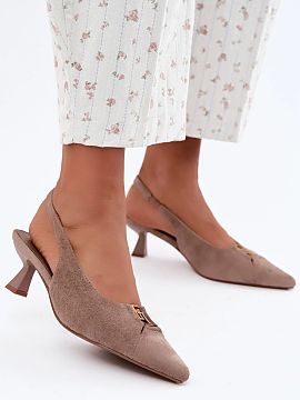 Block heel pumps Step in style  Women\'s pumps made of eco-suede with an open heel are an elegant model that beautifully emphasizes feminine style. The suede finish gives t