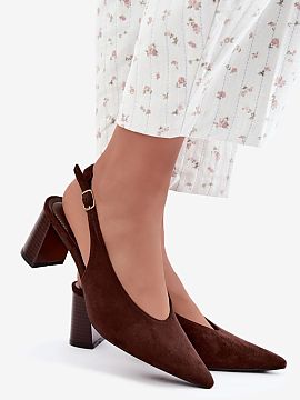 Block heel pumps Step in style  Women\'s open-back pumps are an elegant model that beautifully emphasizes the feminine style and will work for many occasions. Made of eco-s