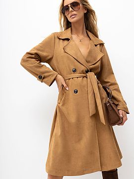Coat Italy Moda  A women\'s faux suede coat is a stylish proposal for the transitional season, perfect for spring and autumn days. The casual style model com