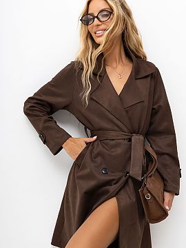 Coat Italy Moda  A women\'s faux suede coat is a stylish proposal for the transitional season, perfect for spring and autumn days. The model in a casual styl