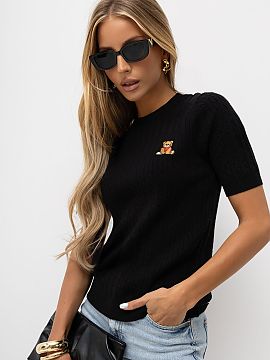 Short sleeve sweater Italy Moda  Women\'s sweater with embroidered teddy bear is a charming and versatile proposition that will work great in both everyday stylizations and 