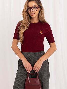 Short sleeve sweater Italy Moda  A women\'s sweater with embroidered teddy bear is a charming and versatile proposition that will work great in both everyday stylings and wo