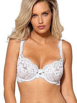 Soft Róża  The Newia bra is a feminine model in subtle white, which delights with an elegant lace finish. Non-stiffened cups on underwires gently envel