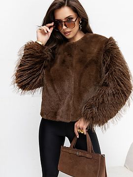 Jacket Factory Price  Fur women\'s jacket in an elegant style is a striking proposal for the autumn-winter season. The model is made of a material that is a combi