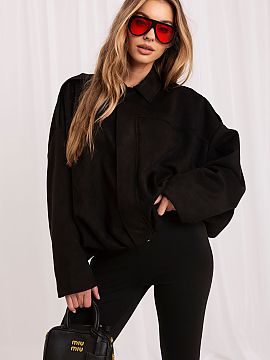 Jacket Italy Moda  Women\'s suede bomber jacket is a casual proposal for the transitional autumn/spring season. The model of standard length is made of a mater