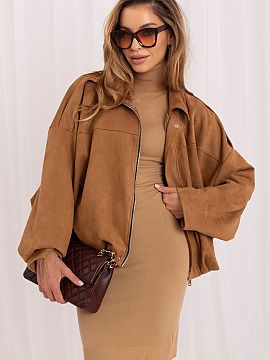 Jacket Italy Moda  Women\'s suede bomber jacket is a casual proposal for the transitional season of autumn/spring. The model of standard length is made of a ma