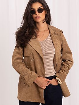 Coat Italy Moda  Suede women\'s coat is an elegant and versatile proposal for the transitional season autumn-winter-spring. The short cut made of polyester s