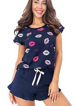 Pyjama Donna  The women\'s Kiss Short pajama set in navy blue is a light and comfortable set perfect for a good night\'s sleep and home relaxation. Made o