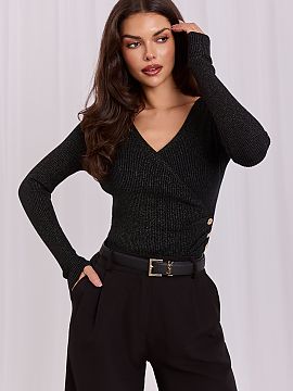 Jumper Italy Moda  Elegant women\'s sweater made of ribbed material is a stylish proposal for everyday wear, work, and special occasions. The model of standard