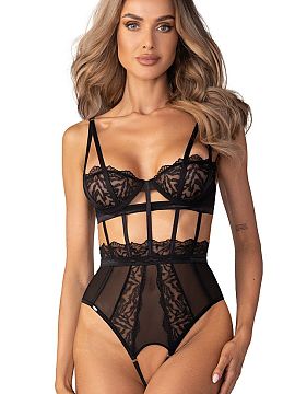 Shapewear Body Obsessive  Body Hersis by Obsessive is an elegant model combining transparent panels, elastic straps, and lace with a predatory, animal pattern. Bold c
