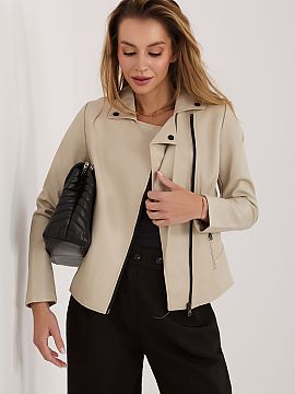 Jacket Factory Price  Women\'s faux leather jacket is a universal transitional model in a casual style, perfect for the autumn, winter, and spring seasons. Made o